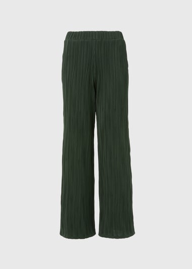 Green Textured Wide Leg Trousers