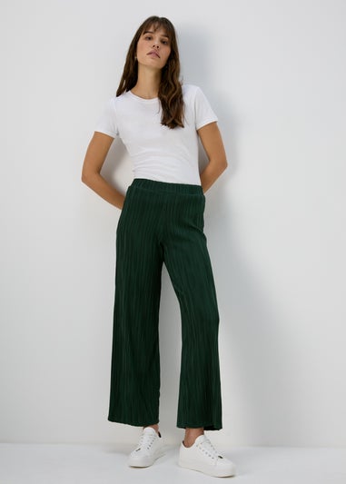 Green Textured Wide Leg Trousers