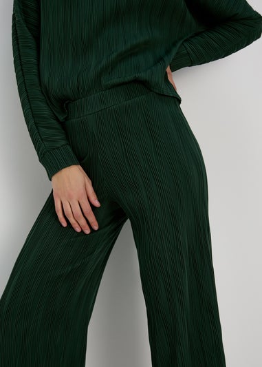 Green Textured Wide Leg Trousers