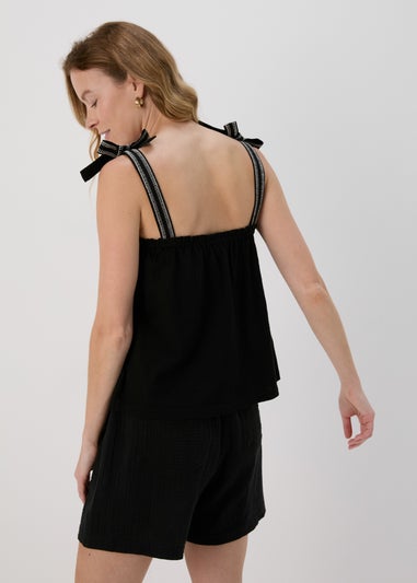 Black Stitch Strap Vest Top