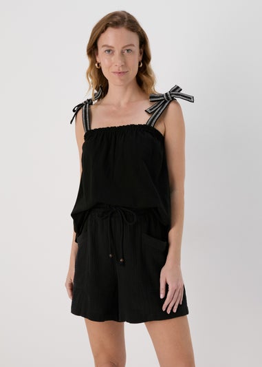 Black Stitch Strap Vest Top