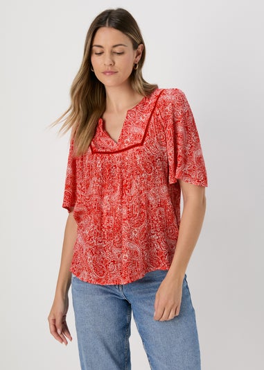 Red Patterned Viscose Blouse