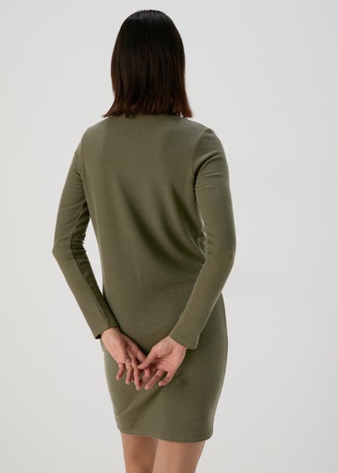 Khaki Zip Front Dress