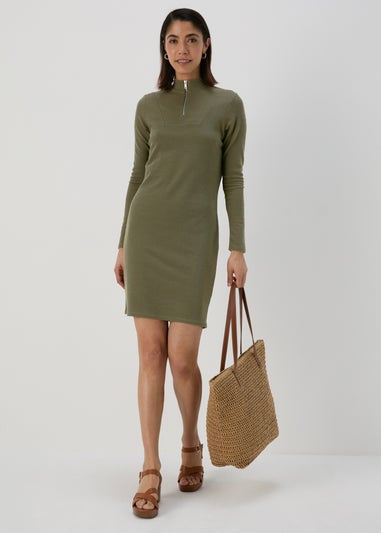 Khaki Zip Front Dress