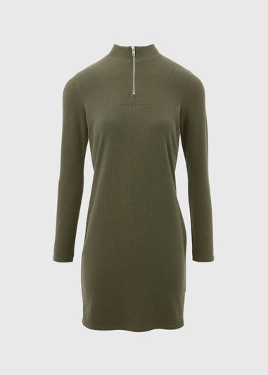 Khaki Zip Front Dress