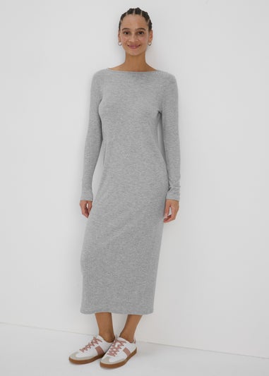 Grey Tie Back Midi Dress