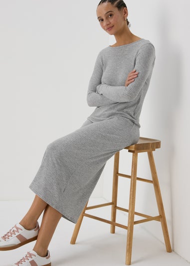 Grey Tie Back Midi Dress