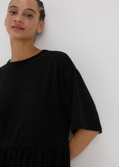 Black Pocket Front Smock Dress