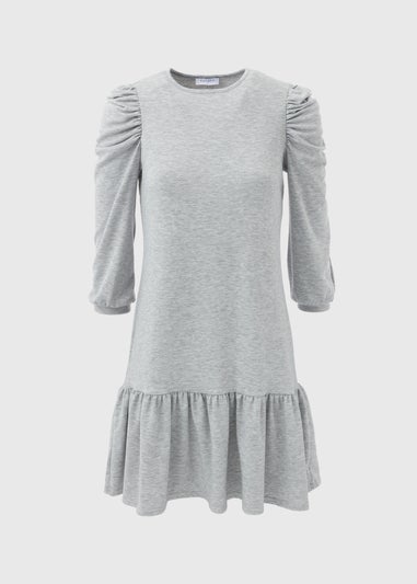 Grey Puff Sleeve Sweat Dress