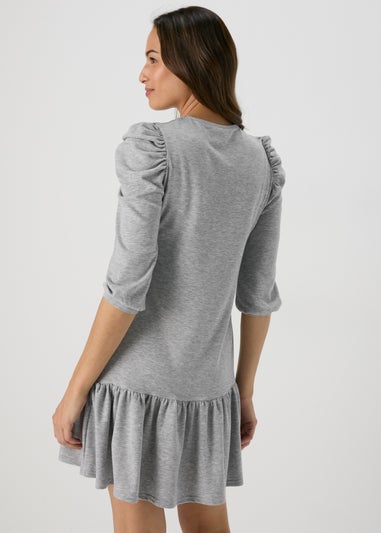 Grey Puff Sleeve Sweat Dress