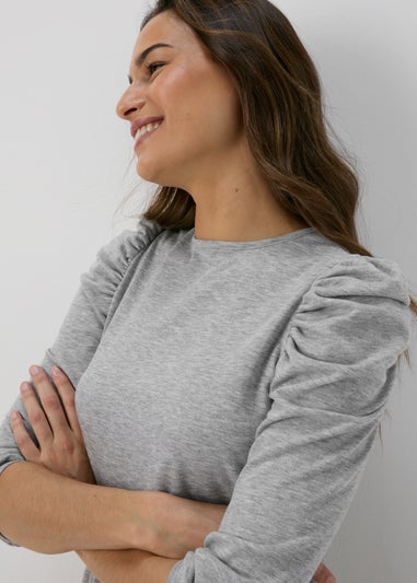 Grey Puff Sleeve Sweat Dress