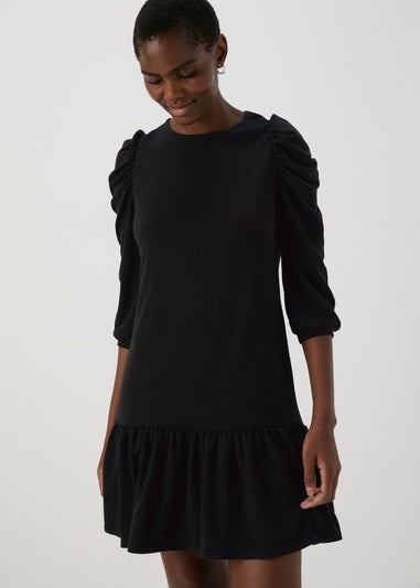 Black Puff Sleeve Smock Dress