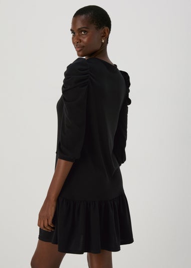 Black Puff Sleeve Smock Dress