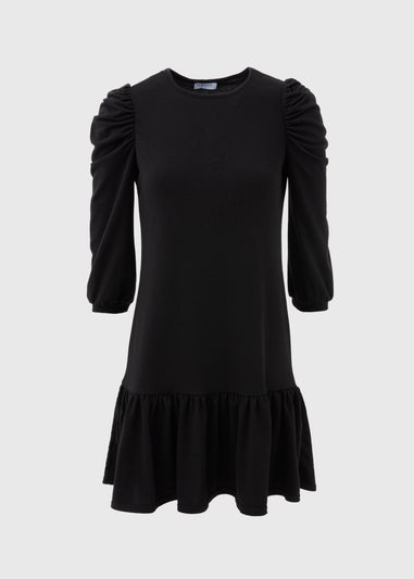 Black Puff Sleeve Smock Dress