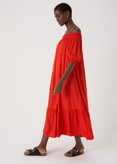 Red Bardot Maxi Dress