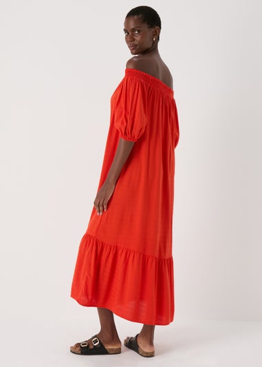 Red Bardot Maxi Dress