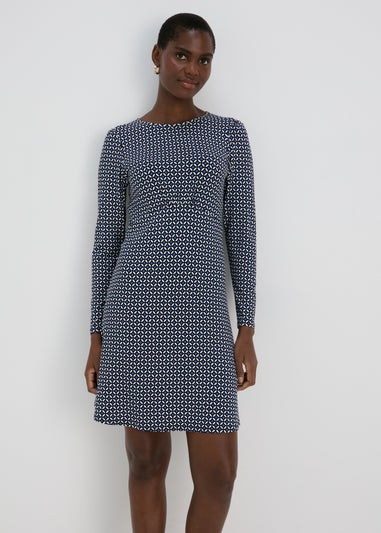 Blue Geo Print Empire Seam Mini Dress