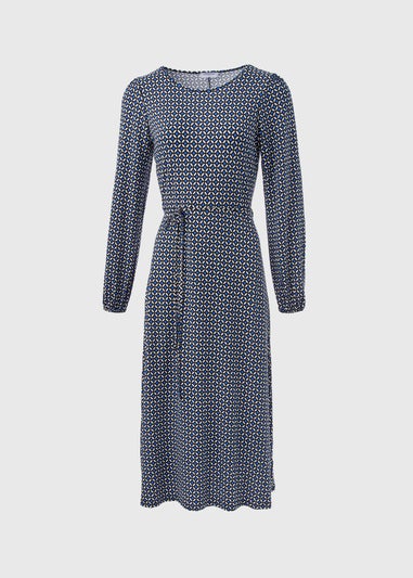 Navy Patterned Jersey Dress