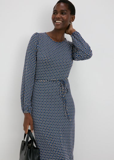 Navy Patterned Jersey Dress
