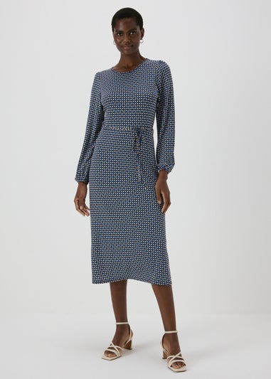 Navy Patterned Jersey Dress