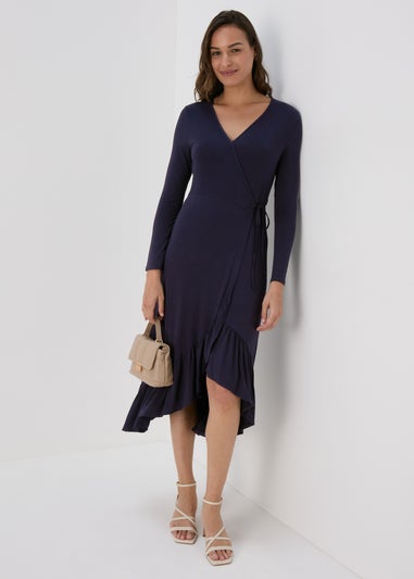 Navy Frill Hem Wrap Dress