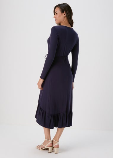 Navy Frill Hem Wrap Dress