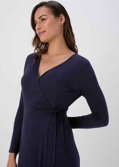 Navy Frill Hem Wrap Dress