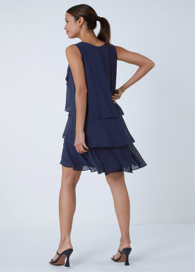 Roman Midnight Blue Embellished Chiffon Frill Swing Dress Matalan