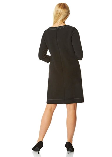 Roman Black 3/4 Sleeve Top Stitch Shift Dress