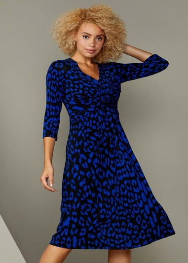 Roman Royal Blue Leopard Print Fit And Flare Skater Dress