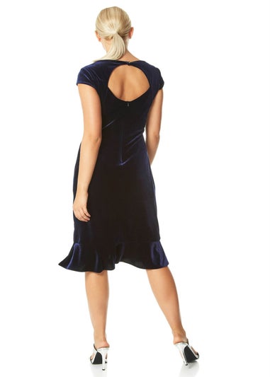 Roman Navy Velvet Sweetheart Flute Hem Dress
