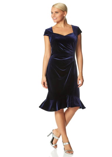 Roman Navy Velvet Sweetheart Flute Hem Dress