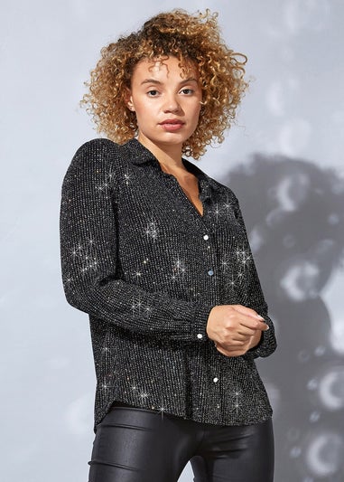 Roman Metallic Sparkle Button Through Blouse