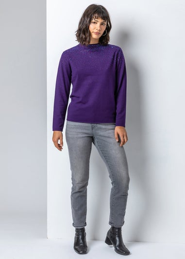 Roman Purple Diamante Long Sleeve Jumper