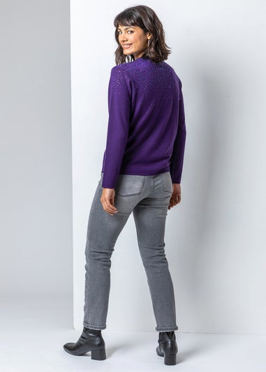 Roman Purple Diamante Long Sleeve Jumper