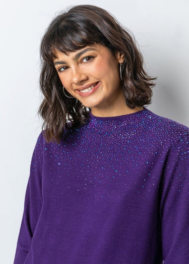 Roman Purple Diamante Long Sleeve Jumper