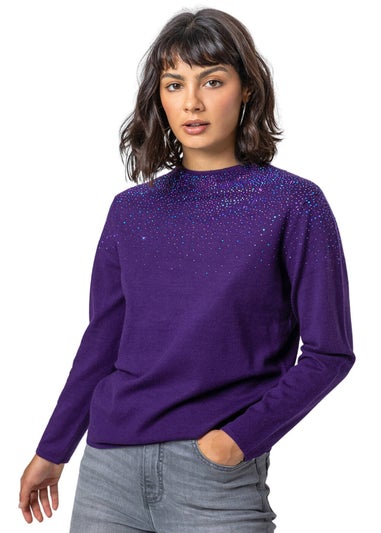 Roman Purple Diamante Long Sleeve Jumper