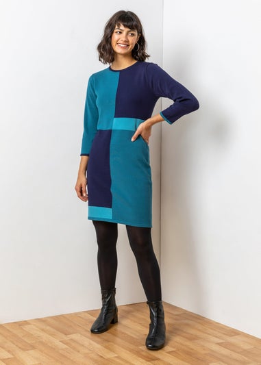 Roman Blue Colour Block Knitted Dress