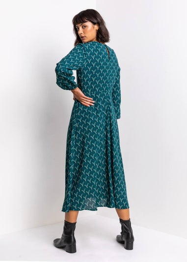 Roman Teal Tile Print Fit & Flare Midi Dress