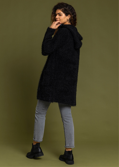 Roman Black Fluffy Hooded Cardigan