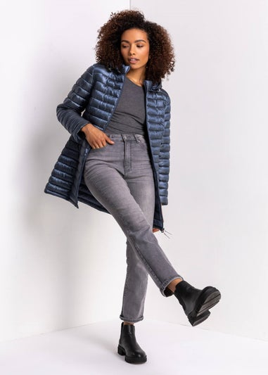 Roman Steel Blue Longline Hooded Padded Coat