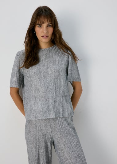 Grey Pleated Short Sleeve Top