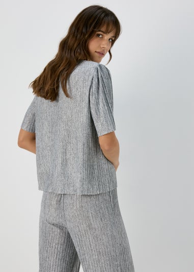 Grey Pleated Short Sleeve Top