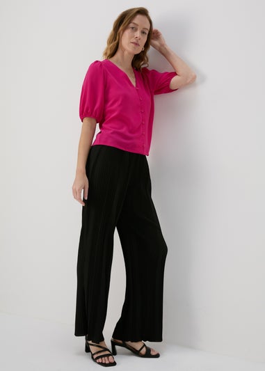 Black Woven Plisse Trousers