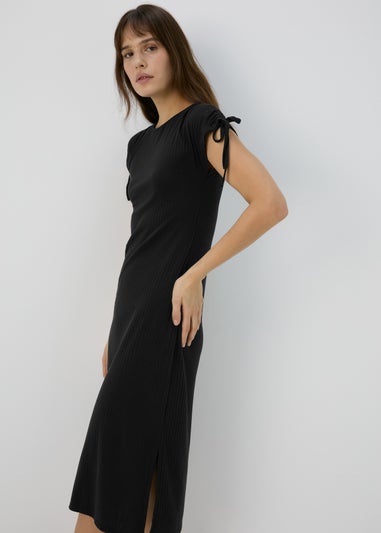 Black Ruched Shoulder Dress