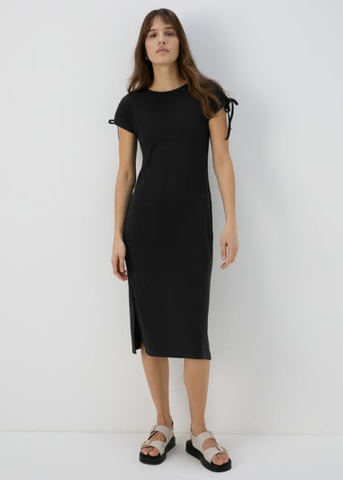 Black Ruched Shoulder Dress