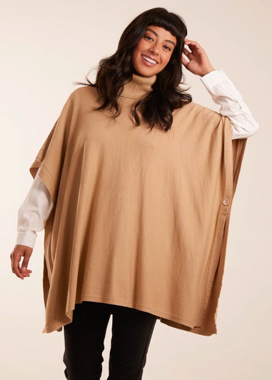 Blue Vanilla Camel High Neck Poncho