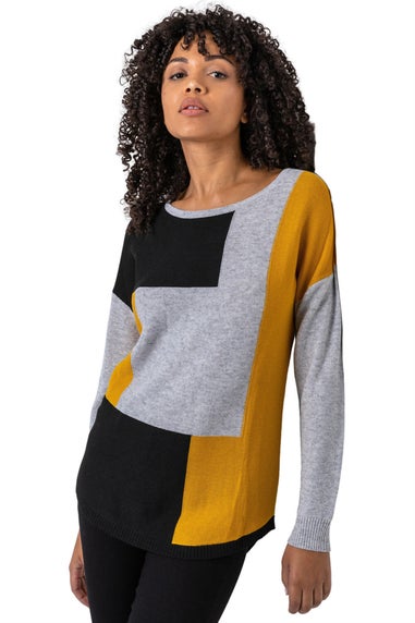 Roman Amber Colour Block Ribbed Jumper