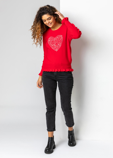Roman Red Faux Pearl Embellished Heart Jumper