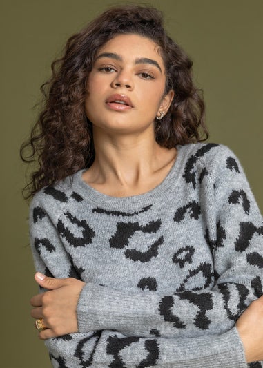 Roman Grey Jacquard Animal Print Jumper